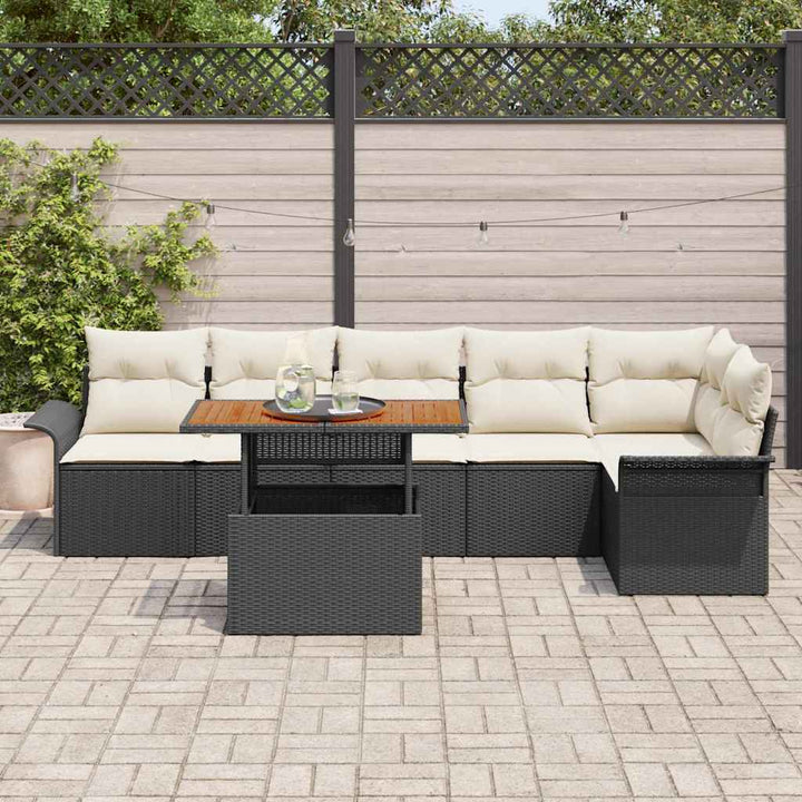 Havesofa Sæt med opbevaring 7 pcs Sort Poly rattan