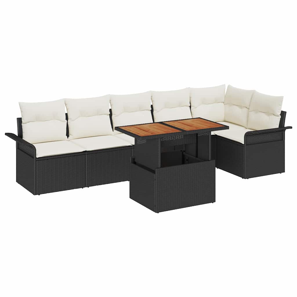 Havesofa Sæt med opbevaring 7 pcs Sort Poly rattan