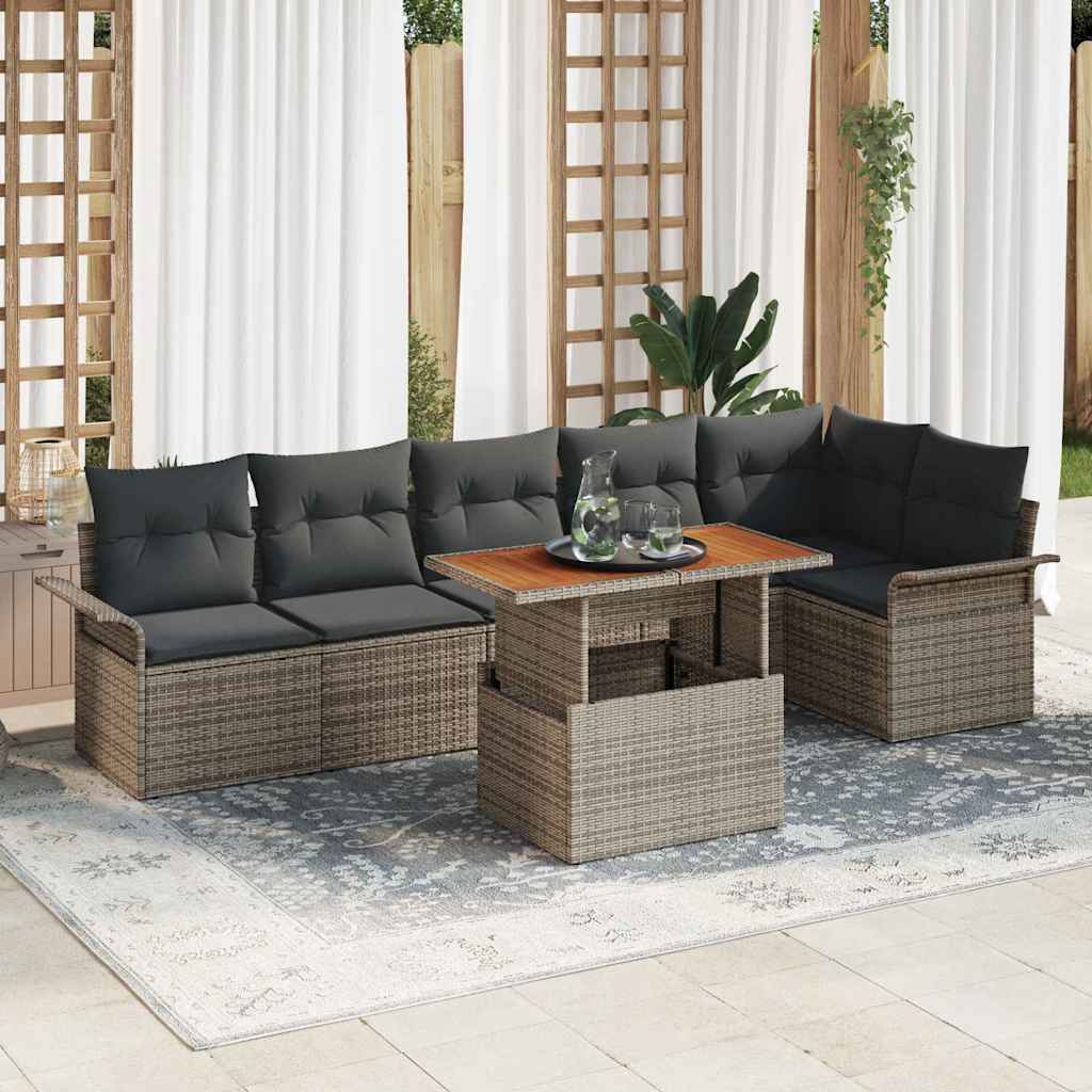 Havesofa Sæt med opbevaring 7 pcs Grå Poly rattan