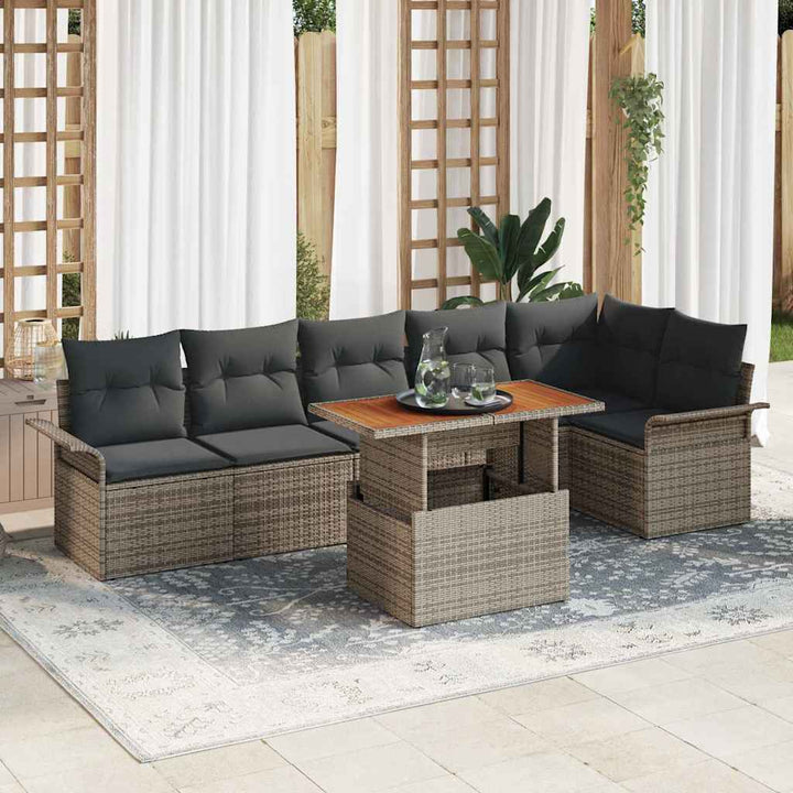 Havesofa Sæt med opbevaring 7 pcs Grå Poly rattan