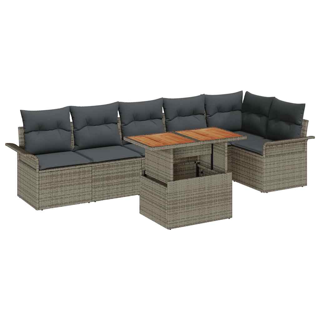 Havesofa Sæt med opbevaring 7 pcs Grå Poly rattan