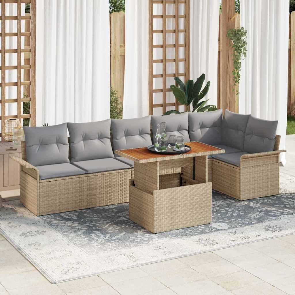 Havesofa Sæt med opbevaring 7 pcs Beige Poly rattan
