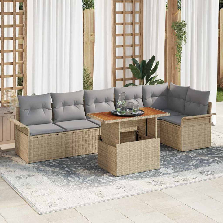Havesofa Sæt med opbevaring 7 pcs Beige Poly rattan