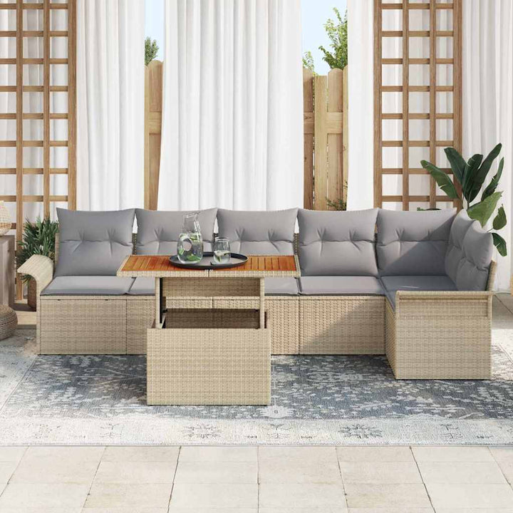 Havesofa Sæt med opbevaring 7 pcs Beige Poly rattan