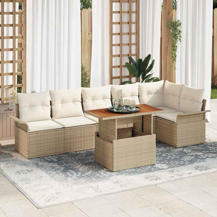 Havesofa Sæt 7 stk. Beige Poly rattan