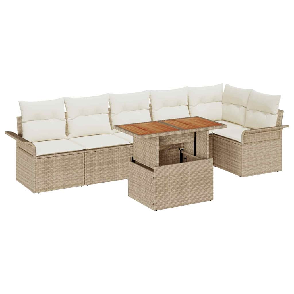 Havesofa Sæt 7 stk. Beige Poly rattan