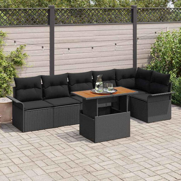 Havesofa Sæt med opbevaring 7 pcs Sort Poly rattan