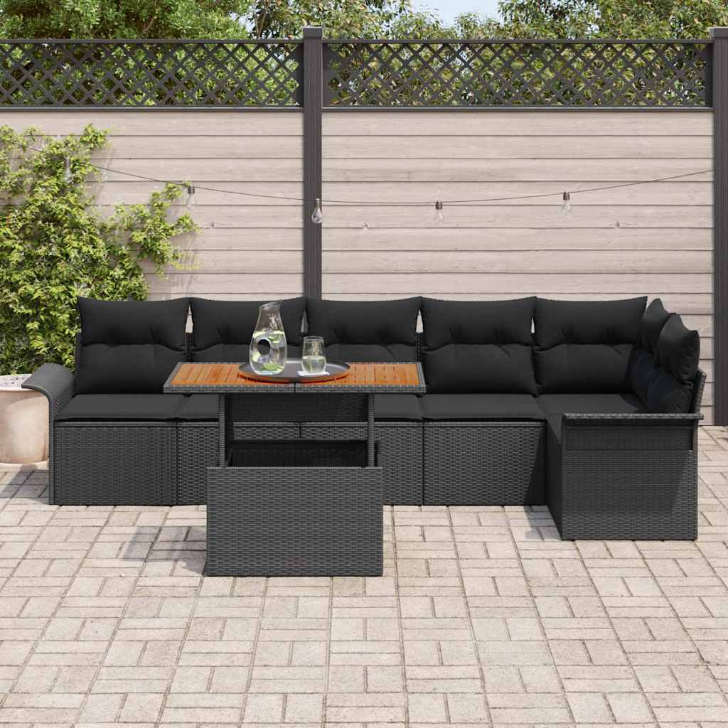 Havesofa Sæt med opbevaring 7 pcs Sort Poly rattan