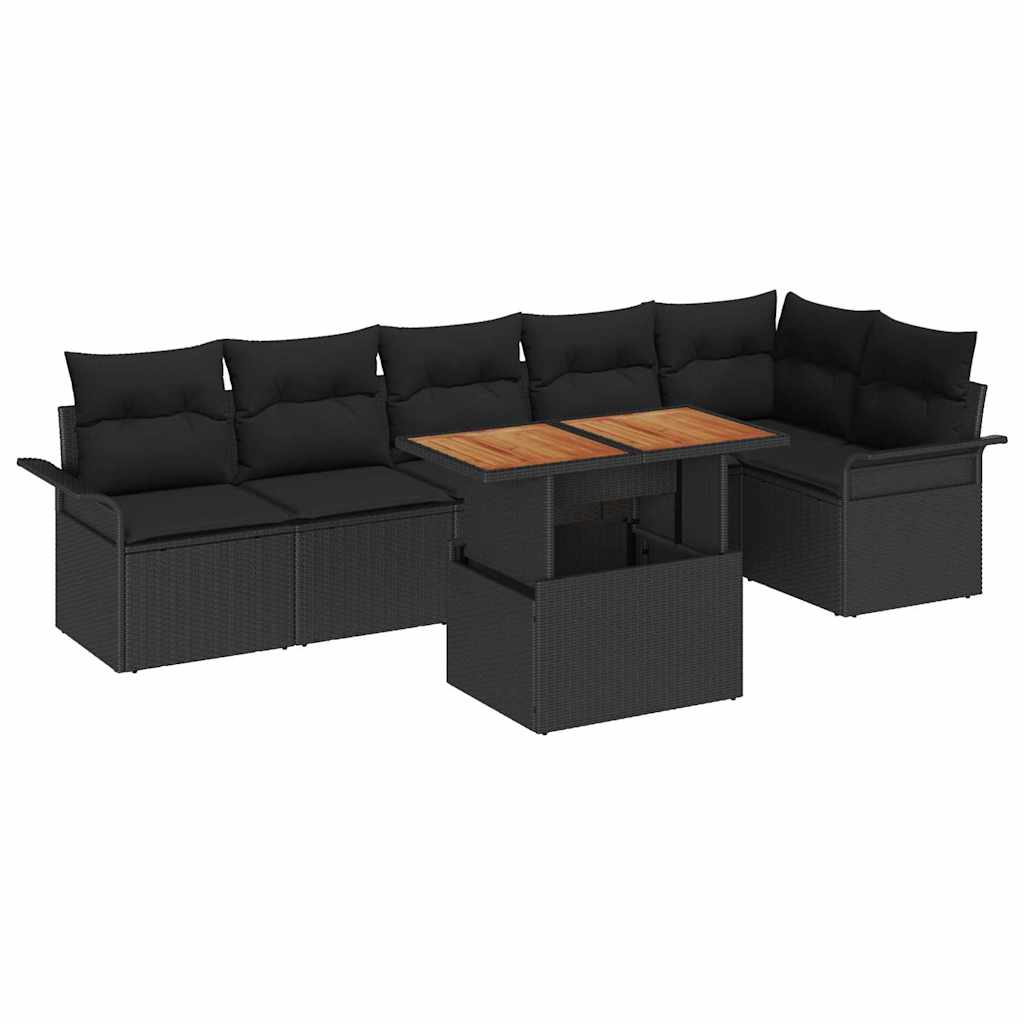 Havesofa Sæt med opbevaring 7 pcs Sort Poly rattan