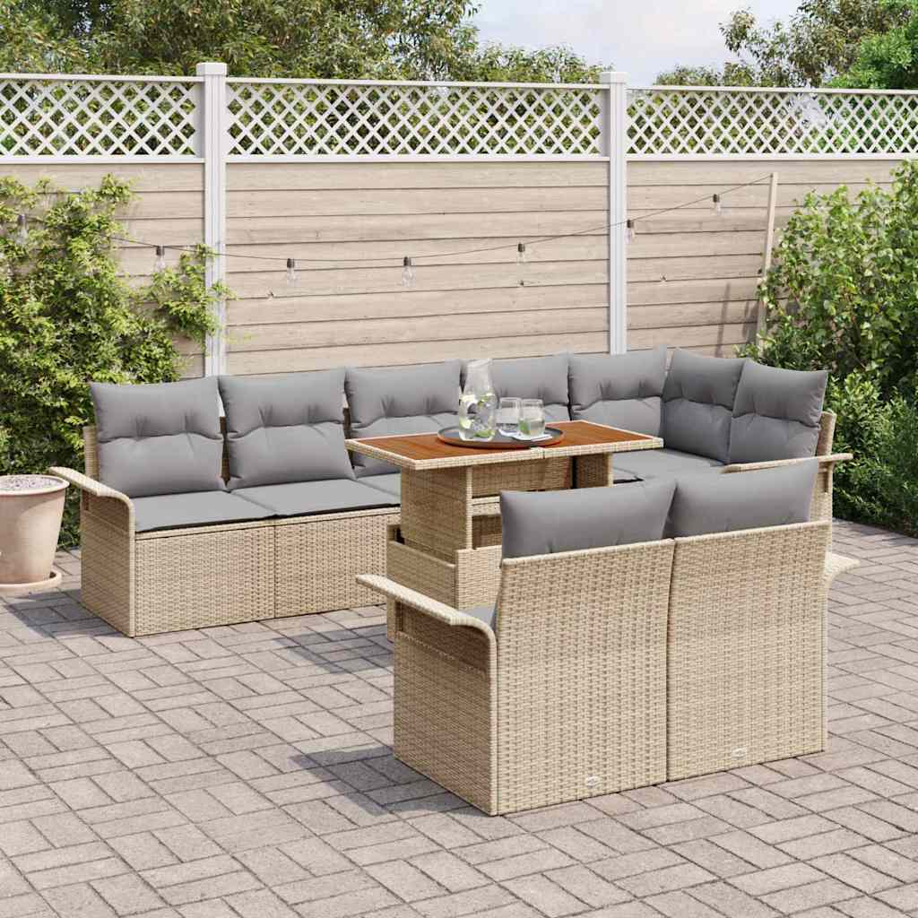 Havesofa Sæt med opbevaring 9 pcs Beige Poly rattan