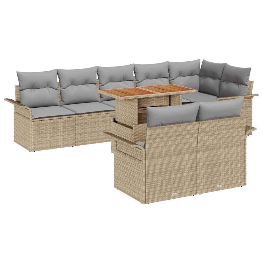 Havesofa Sæt med opbevaring 9 pcs Beige Poly rattan