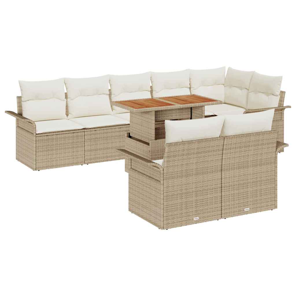 Havesofa Sæt med opbevaring 9 pcs Beige Poly rattan