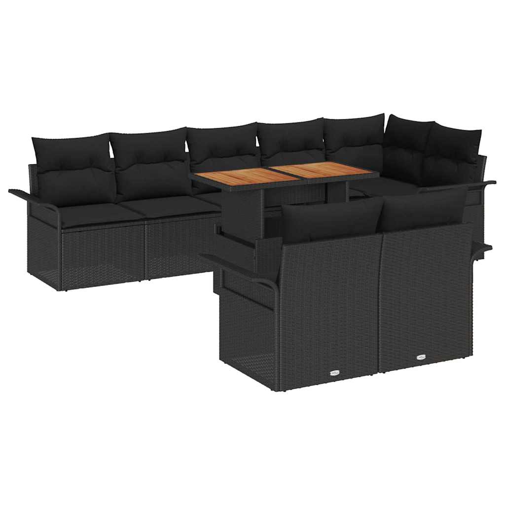 Havesofa Sæt med opbevaring 9 pcs Sort Poly rattan