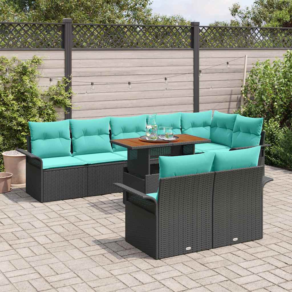 Havesofa Sæt med opbevaring 9 pcs Sort Poly rattan