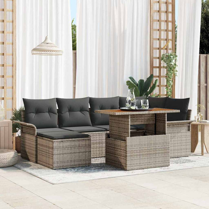Havesofa Sæt med opbevaring 7 pcs Grå Poly rattan