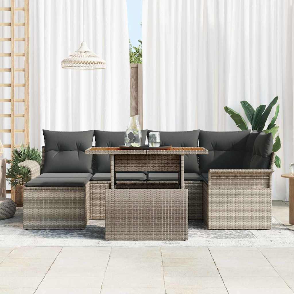 Havesofa Sæt med opbevaring 7 pcs Grå Poly rattan