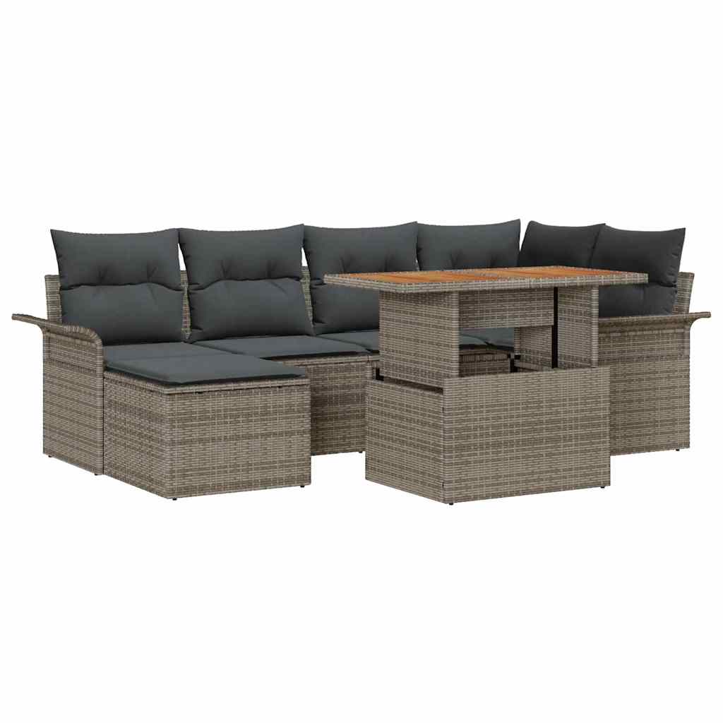 Havesofa Sæt med opbevaring 7 pcs Grå Poly rattan