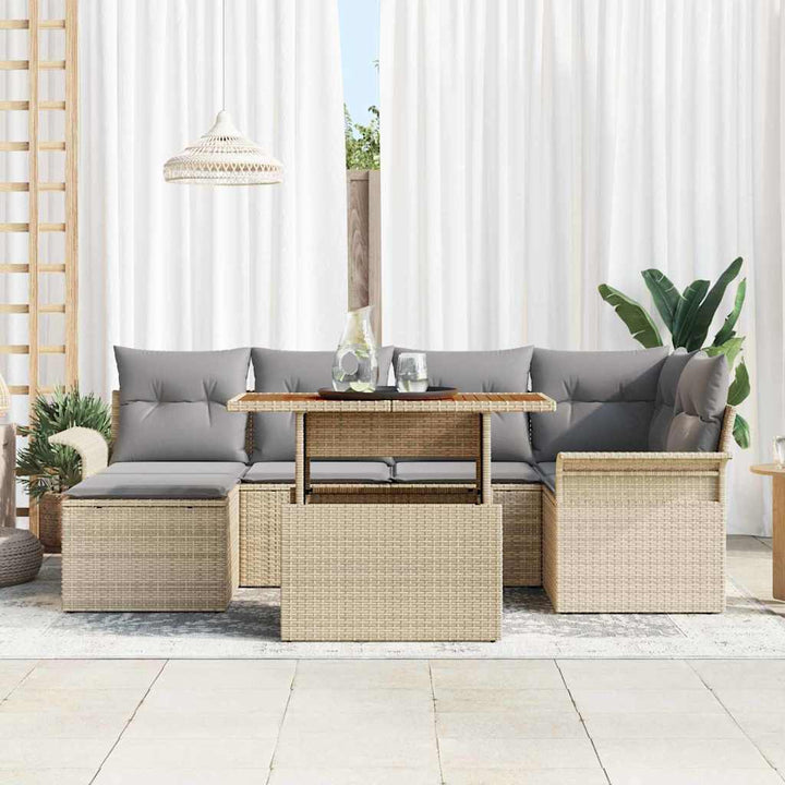 Havesofa Sæt med opbevaring 7 pcs Beige Poly rattan