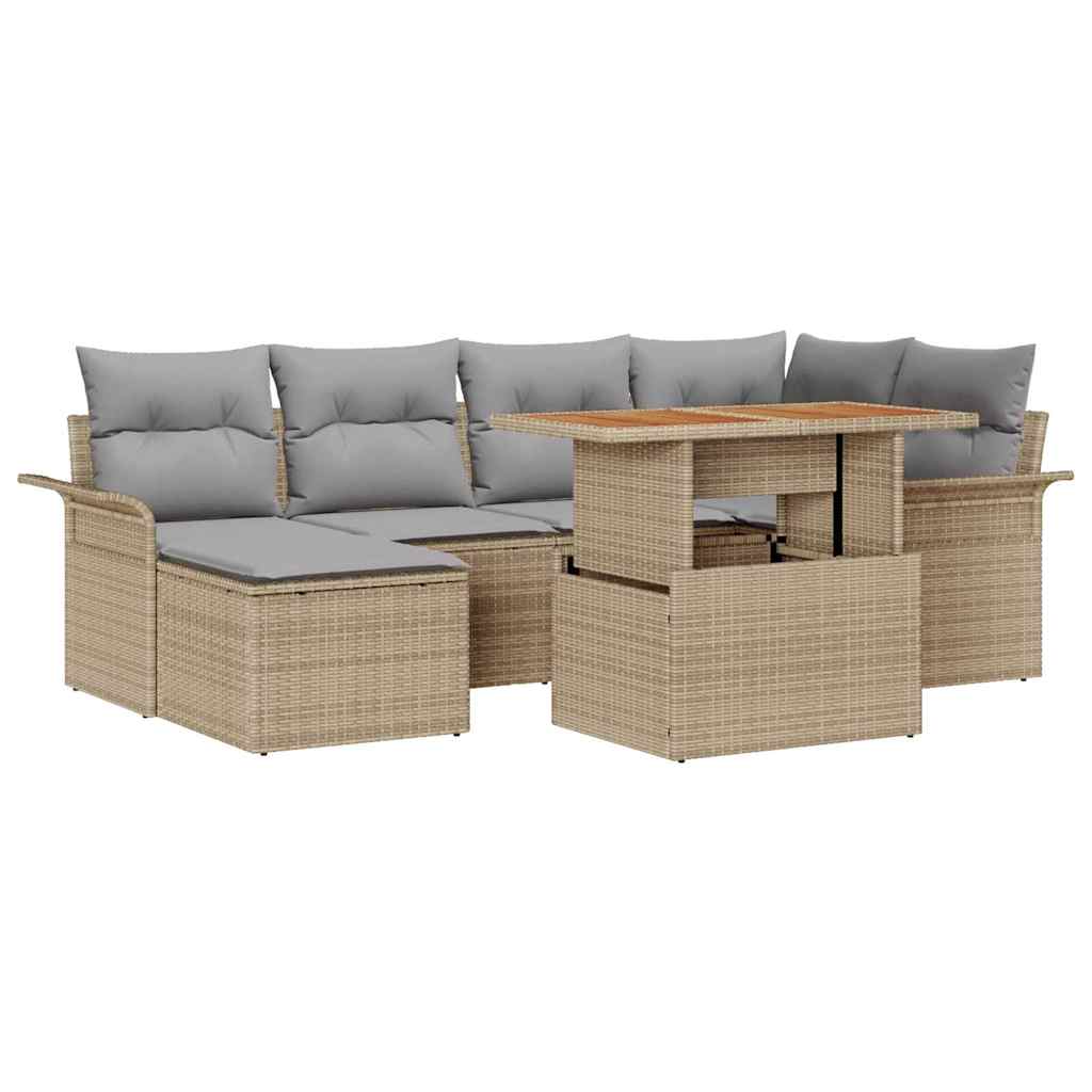 Havesofa Sæt med opbevaring 7 pcs Beige Poly rattan