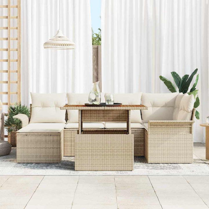 Havesofa Sæt med opbevaring 7 pcs Beige Poly rattan