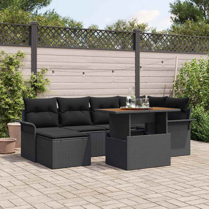 Havesofa Sæt med opbevaring 7 pcs Sort Poly rattan