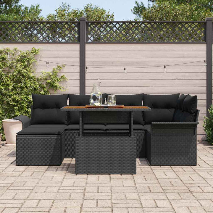 Havesofa Sæt med opbevaring 7 pcs Sort Poly rattan