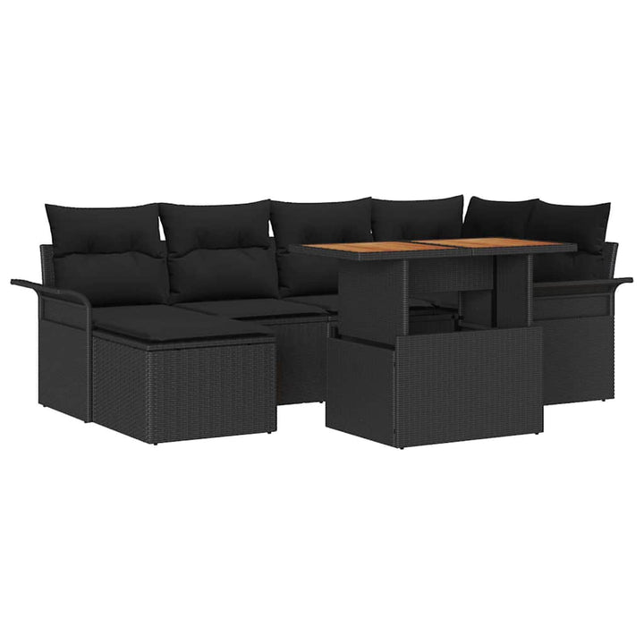 Havesofa Sæt med opbevaring 7 pcs Sort Poly rattan