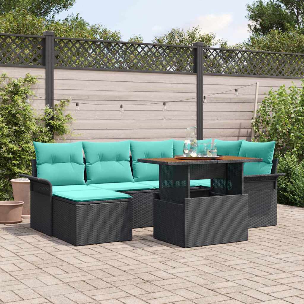 Havesofa Sæt med opbevaring 7 pcs Sort Poly rattan