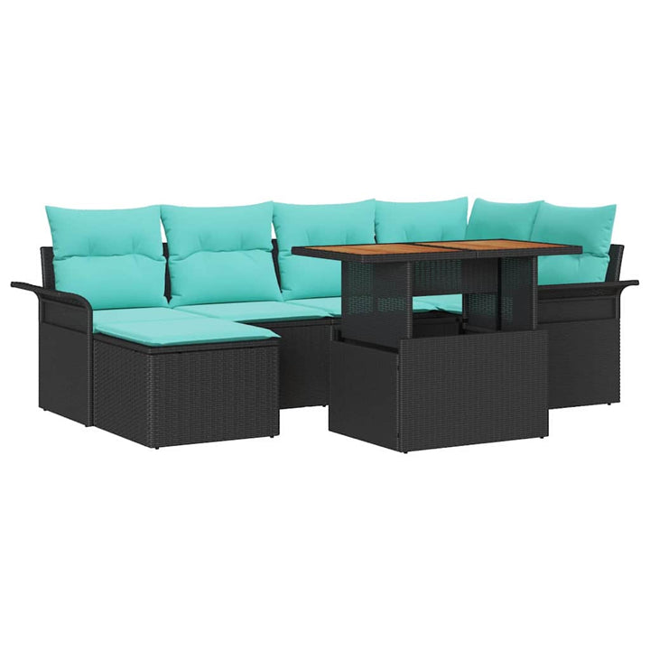 Havesofa Sæt med opbevaring 7 pcs Sort Poly rattan
