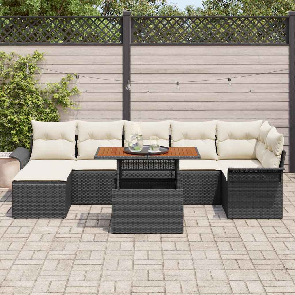 Havesofa Sæt 8 stk. Sort Poly rattan