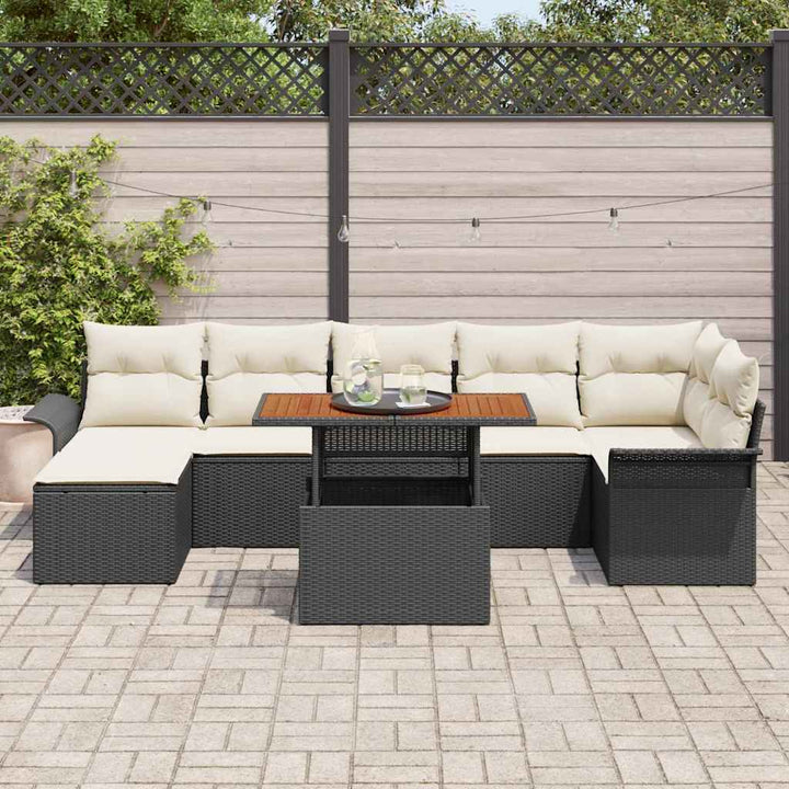 Havesofa Sæt 8 stk. Sort Poly rattan