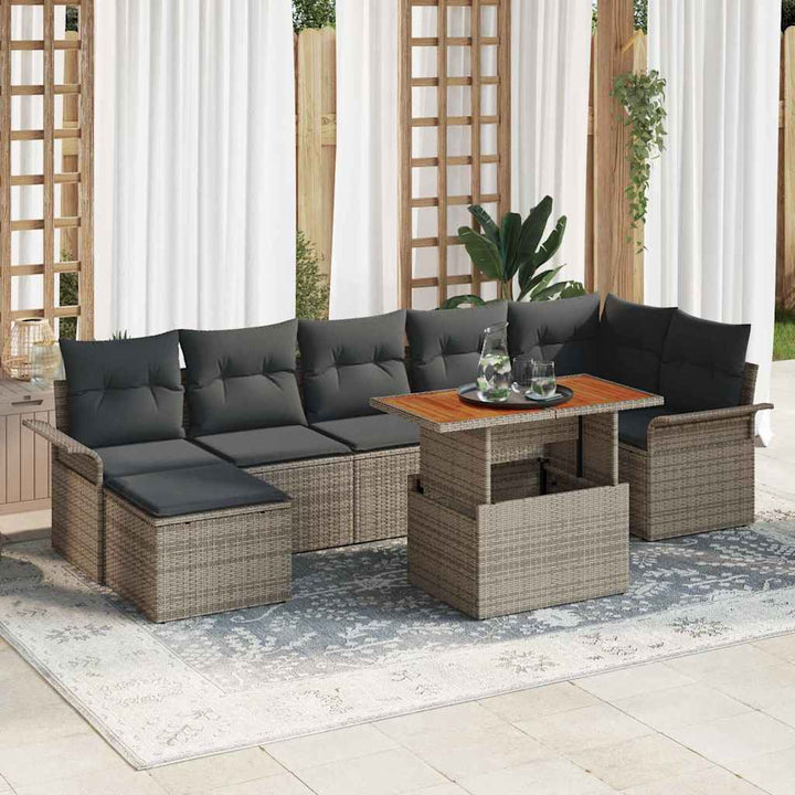 Havesofa Sæt med opbevaring 8 pcs Grå Poly rattan