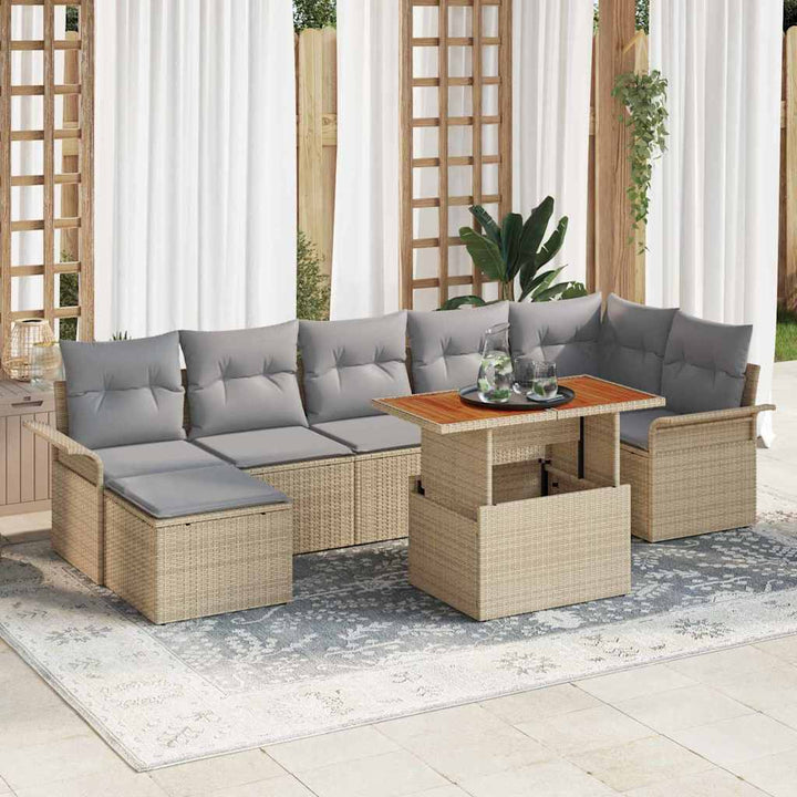 Havesofa Sæt med opbevaring 8 pcs Beige Poly rattan