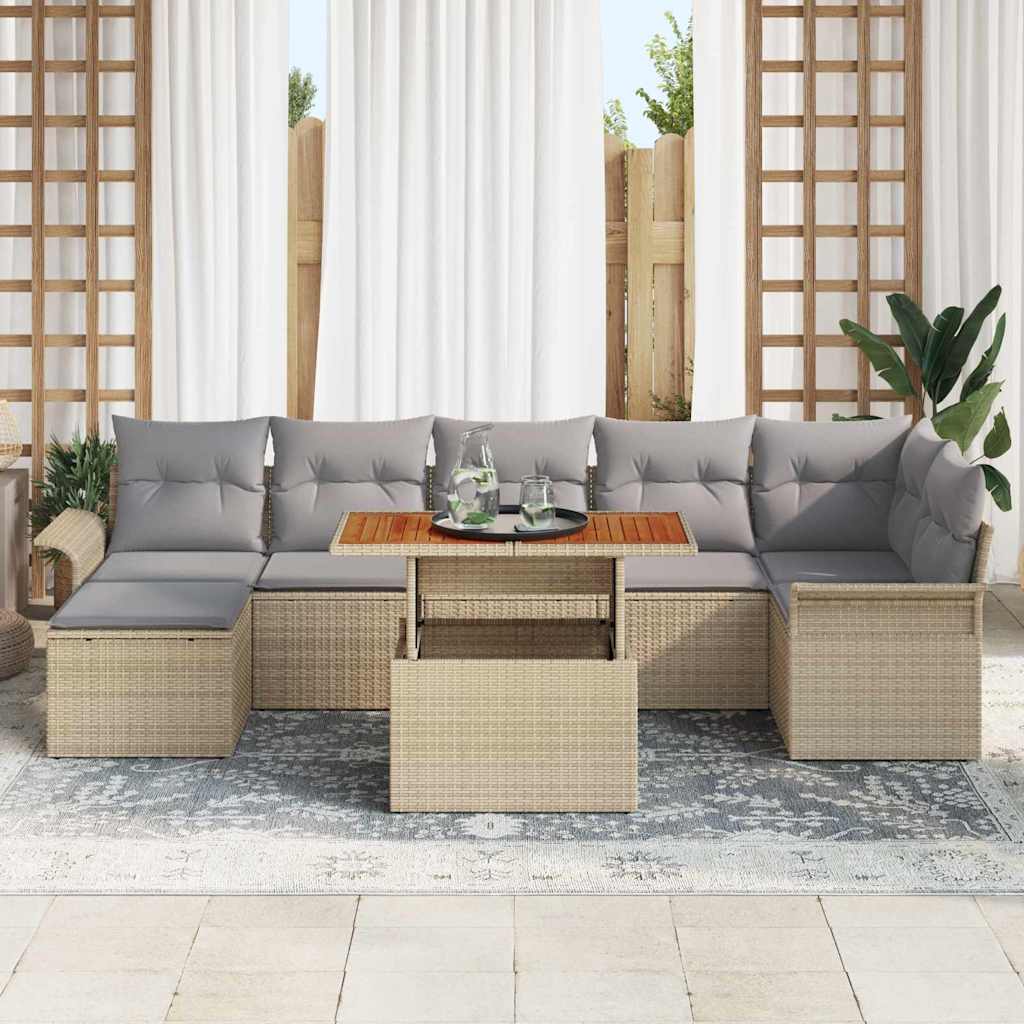 Havesofa Sæt med opbevaring 8 pcs Beige Poly rattan