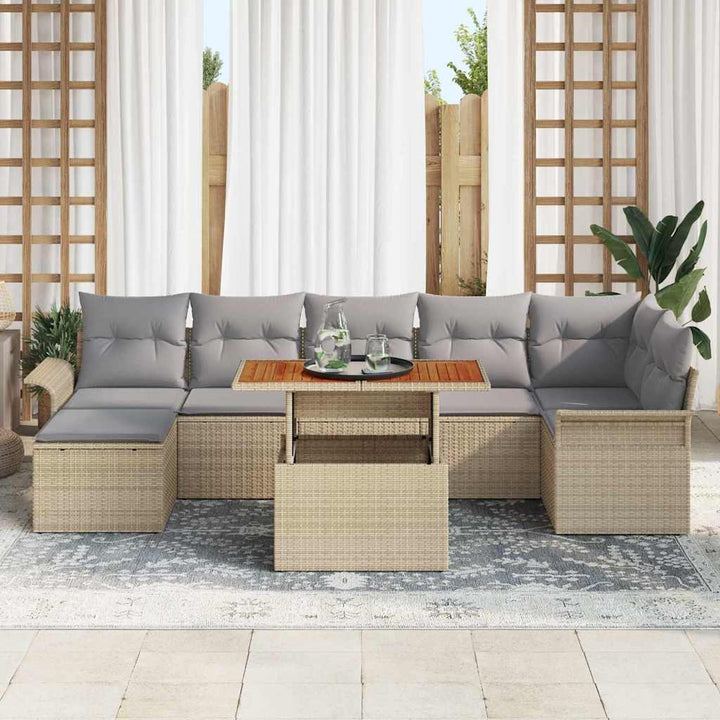 Havesofa Sæt med opbevaring 8 pcs Beige Poly rattan