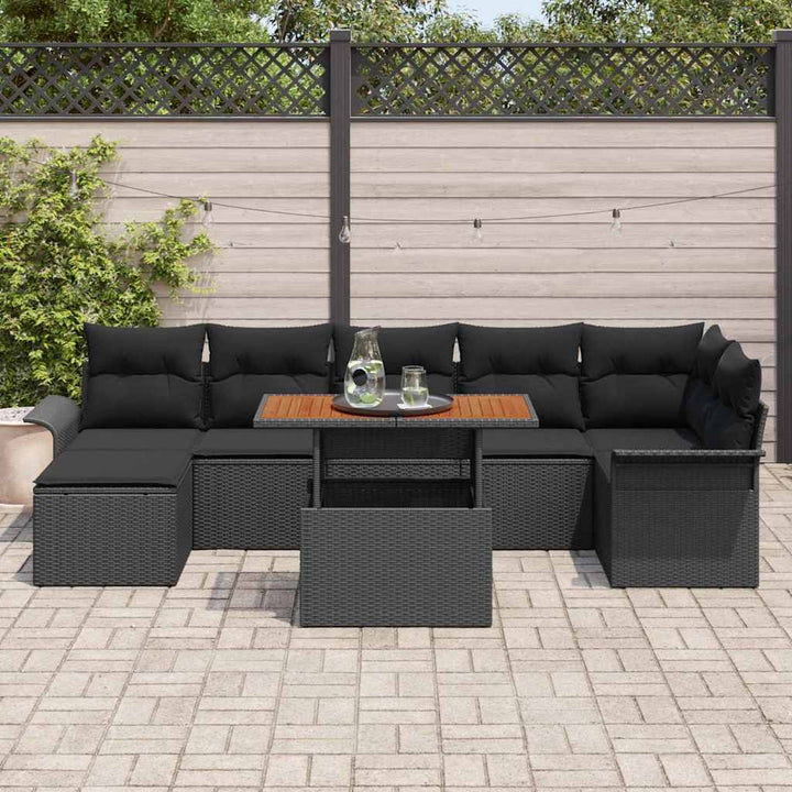 Havesofa Sæt med opbevaring 8 pcs Sort Poly rattan