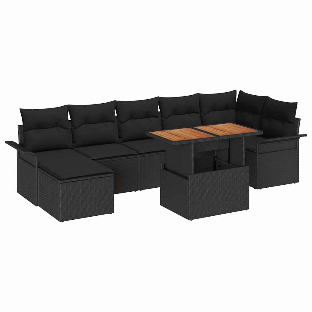 Havesofa Sæt med opbevaring 8 pcs Sort Poly rattan