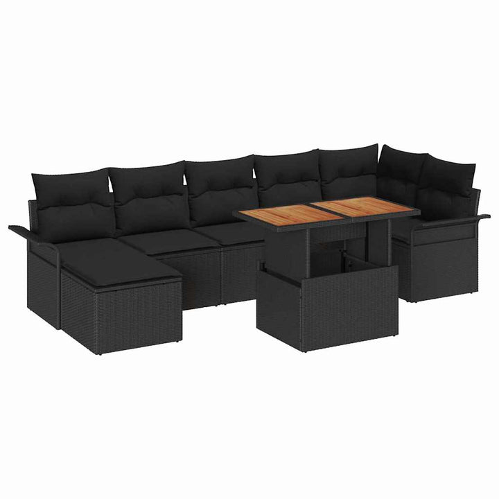 Havesofa Sæt med opbevaring 8 pcs Sort Poly rattan
