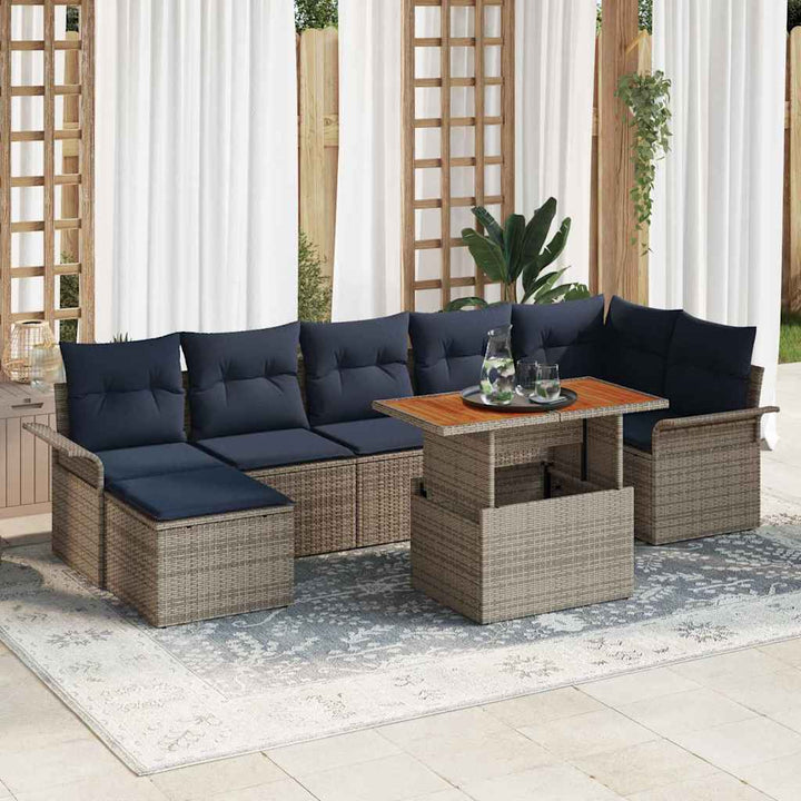 Havesofa Sæt med opbevaring 8 pcs Grå Poly rattan