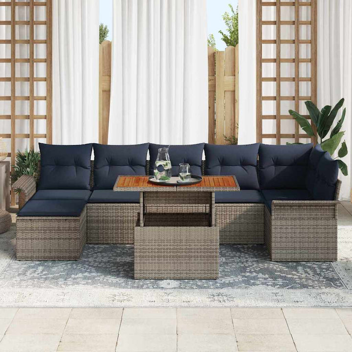 Havesofa Sæt med opbevaring 8 pcs Grå Poly rattan