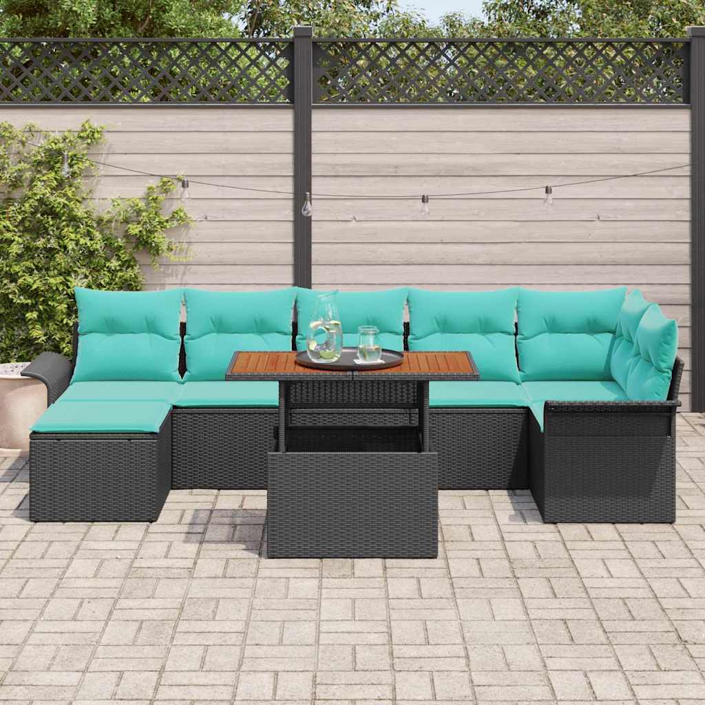 Havesofa Sæt med opbevaring 8 pcs Sort Poly rattan