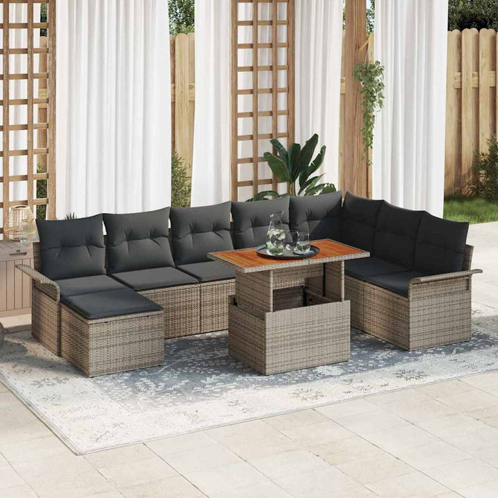 Havesofa Sæt med opbevaring 9 pcs Grå Poly rattan