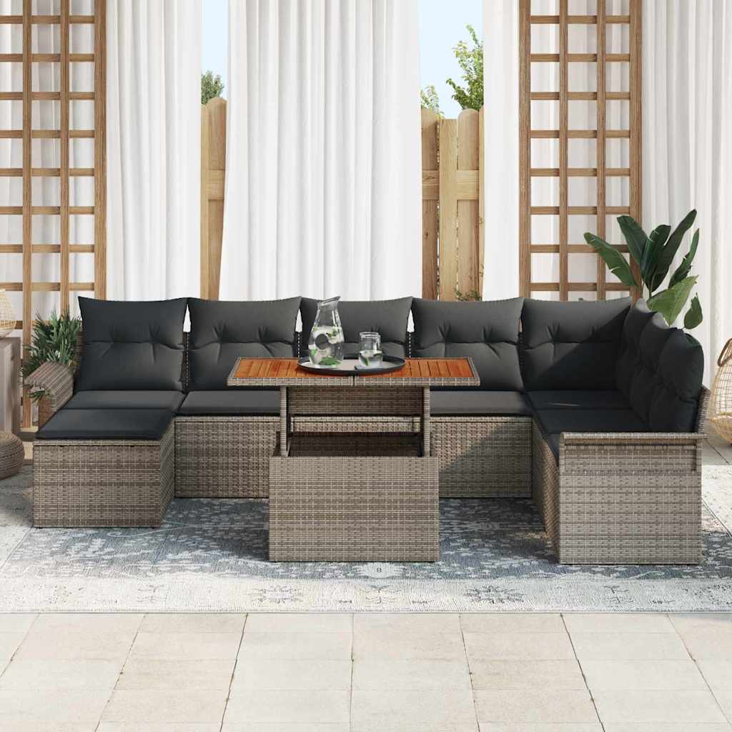 Havesofa Sæt med opbevaring 9 pcs Grå Poly rattan