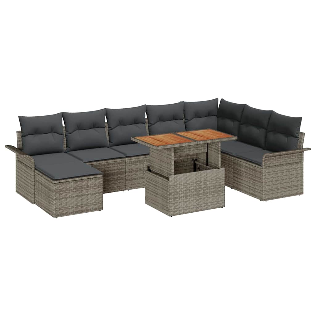 Havesofa Sæt med opbevaring 9 pcs Grå Poly rattan