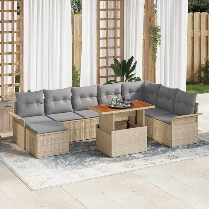 Havesofa Sæt med opbevaring 9 pcs Beige Poly rattan