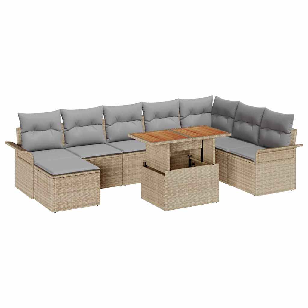 Havesofa Sæt med opbevaring 9 pcs Beige Poly rattan