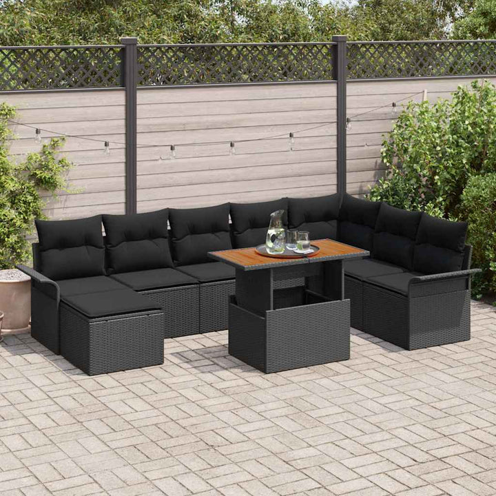 Havesofa Sæt med opbevaring 9 pcs Sort Poly rattan