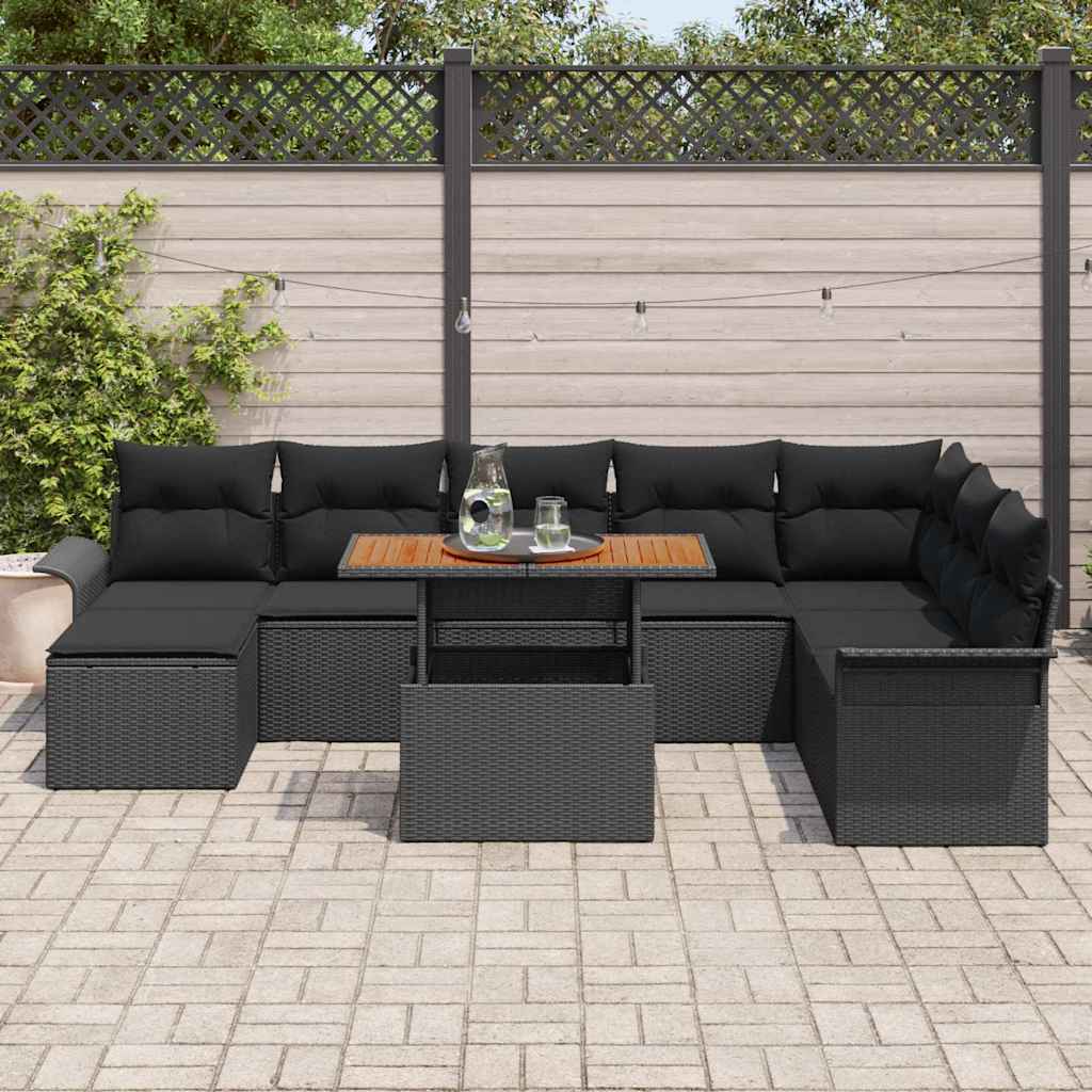 Havesofa Sæt med opbevaring 9 pcs Sort Poly rattan