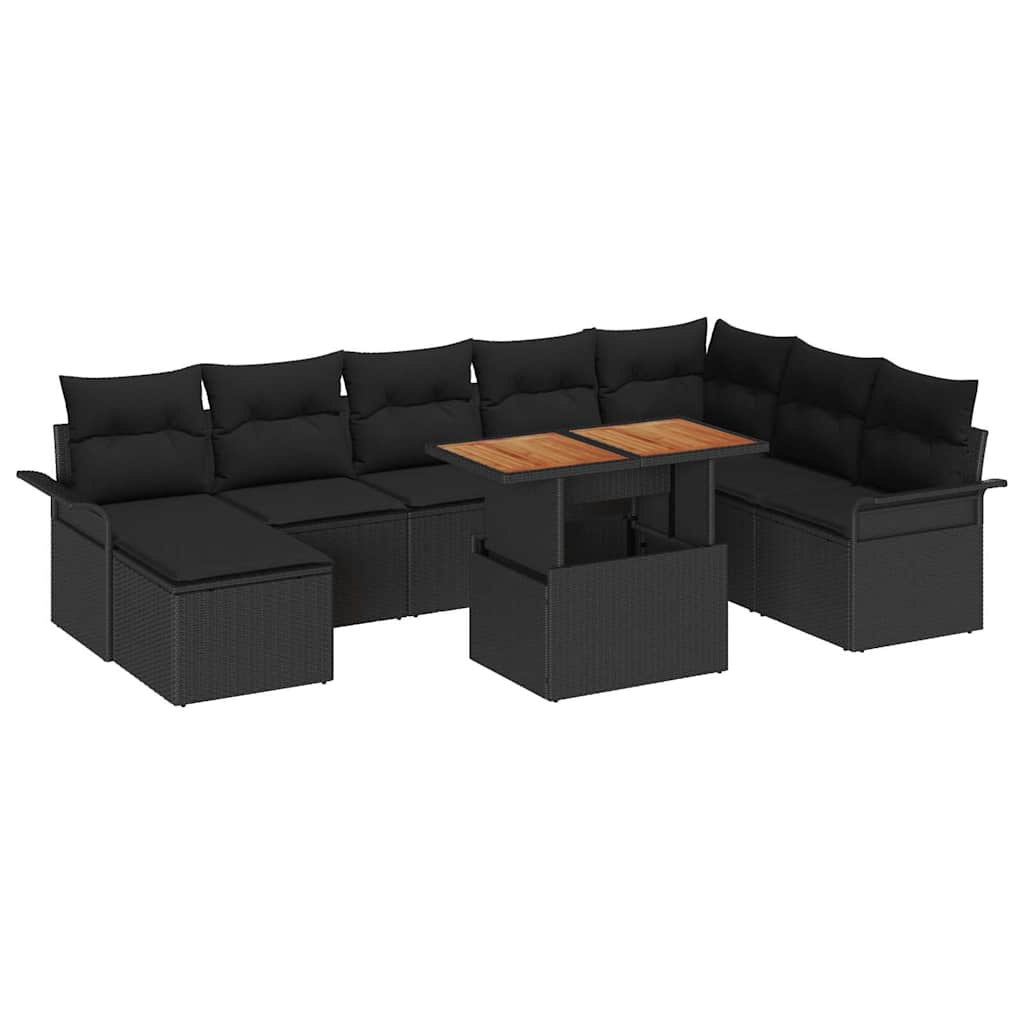 Havesofa Sæt med opbevaring 9 pcs Sort Poly rattan