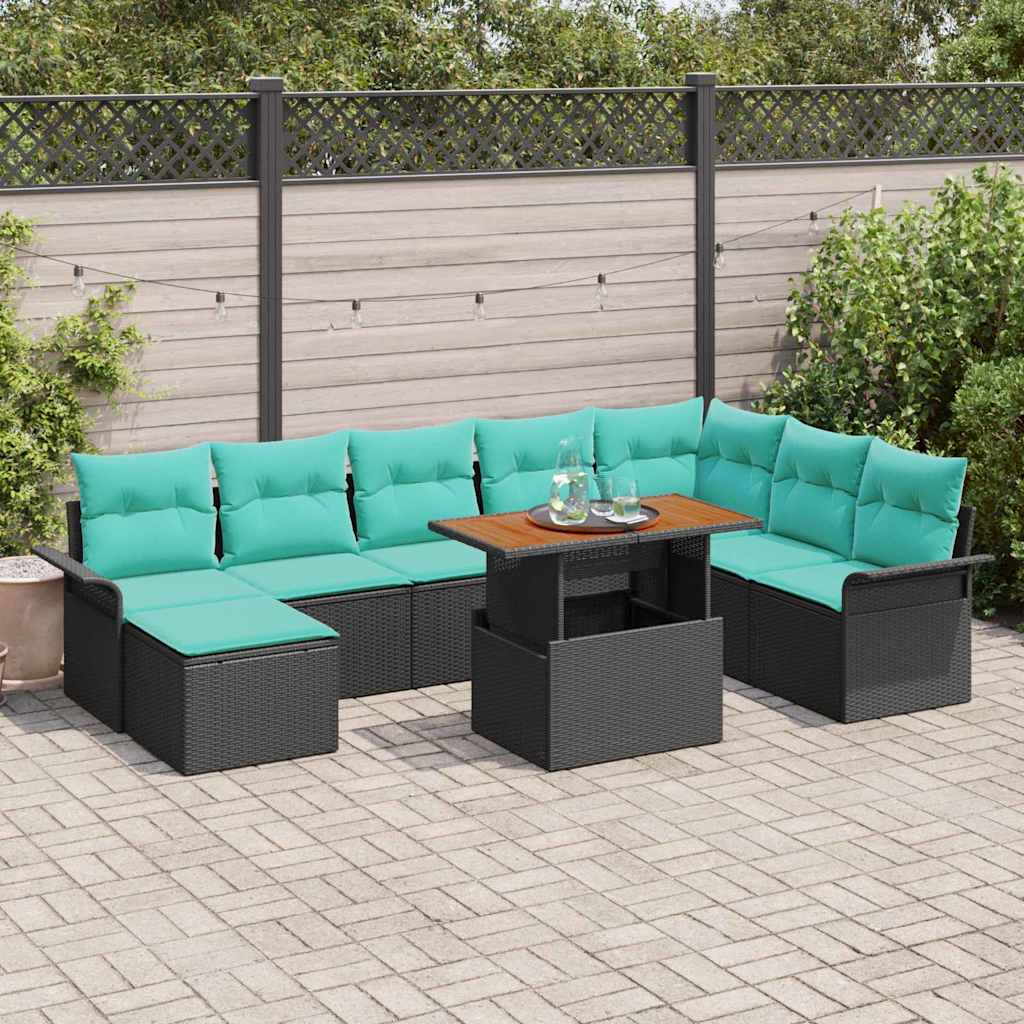 Havesofa Sæt med opbevaring 9 pcs Sort Poly rattan